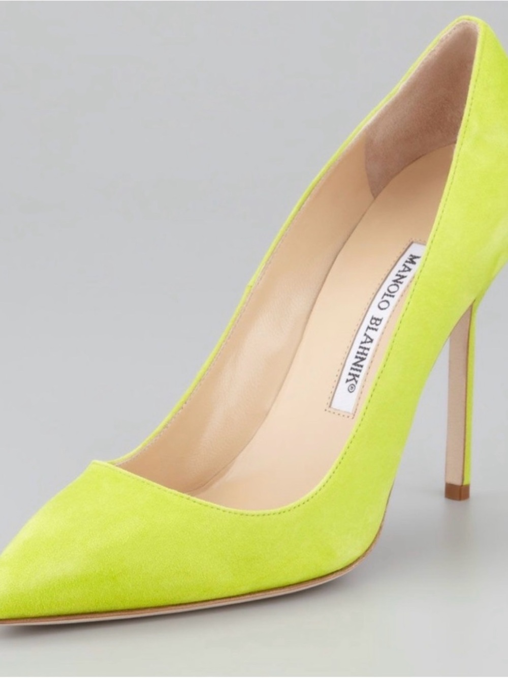 Manolo Blahnik Neon Lime Suede Pointed Toe Stiletto Pump